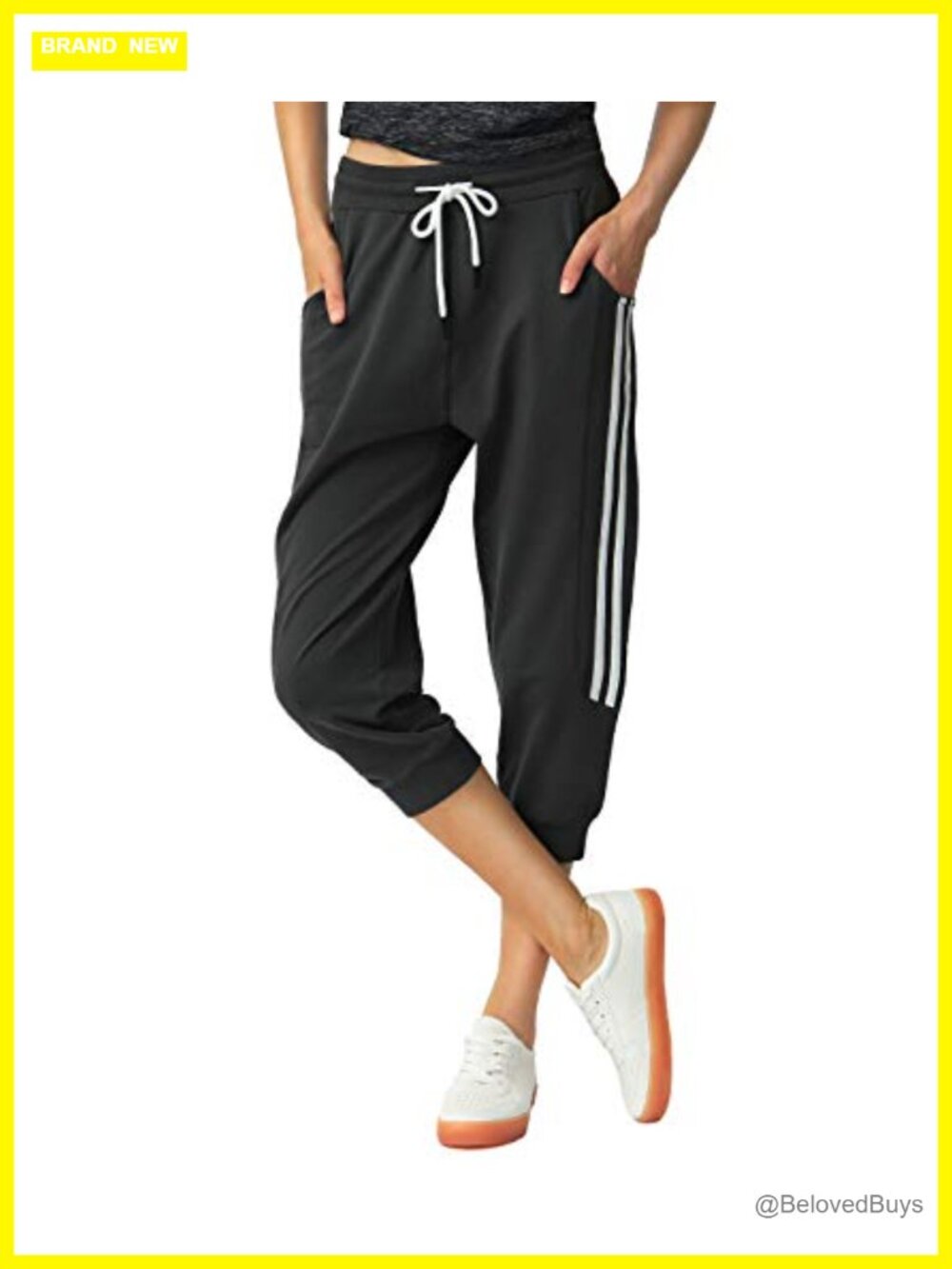 Capri Sweatpants 95% Cotton Cropped Joggers Pockets Yoga Lounge